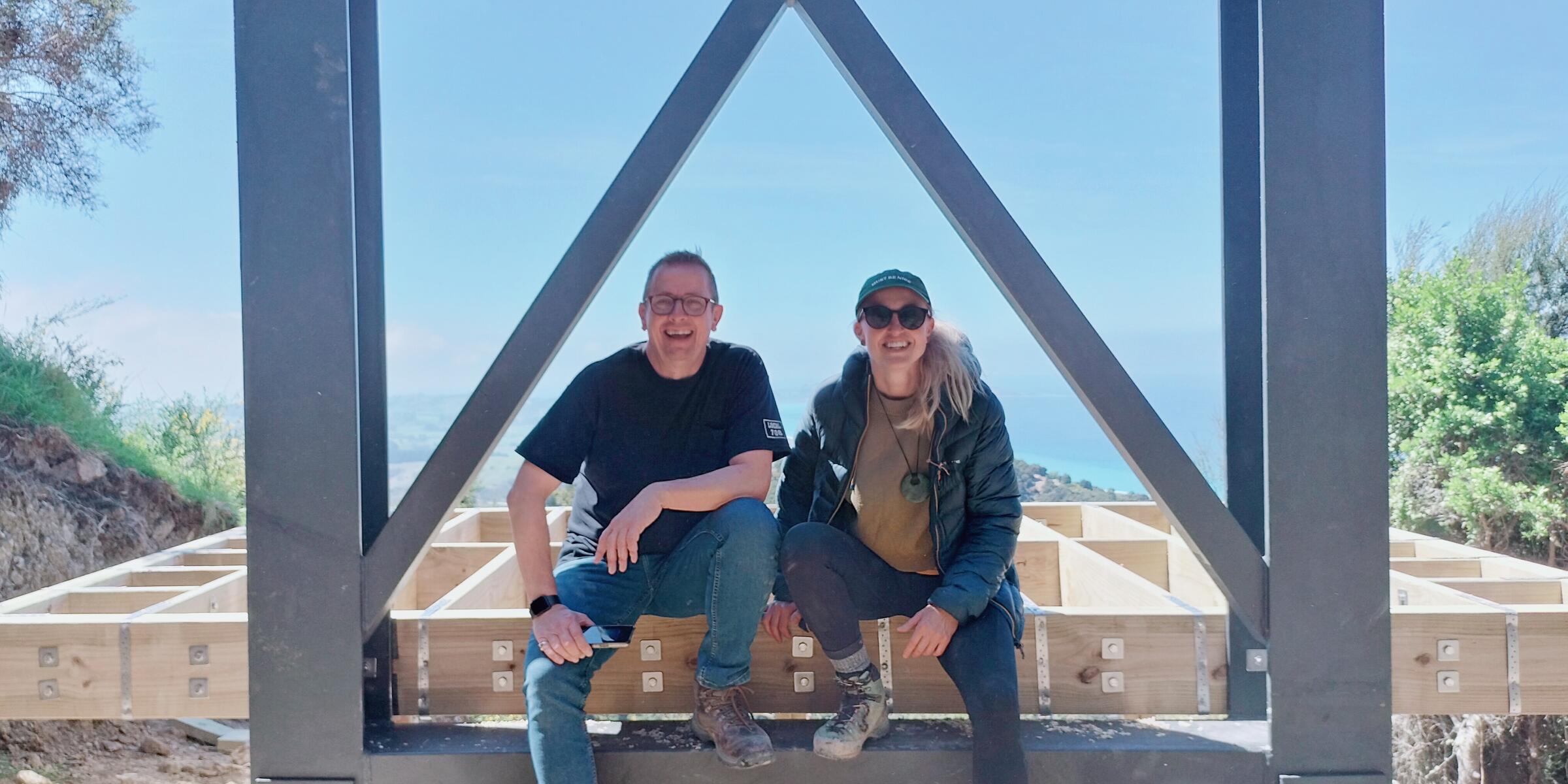 EcoZip Adventures Managing Director and co founder Gavin Oliver L and EcoZips GM South Island Heidi Gillingham R on site at the new Kaikoura build